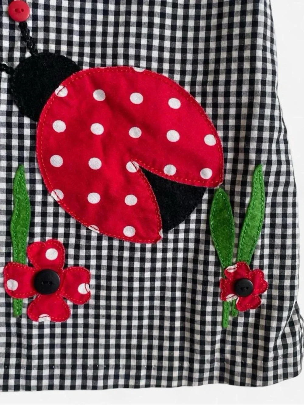 Y2k girls black & white plaid floral ladybug dress